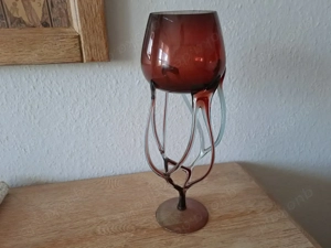 2 Glaskelche mundgeblasen, rot und blau Bild 2