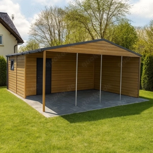 Blechgarage 6x6 m Garage Gartenhaus Carport Fertiggarage Doppelgarage Holzoptik Satteldach