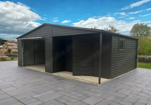 Blechgarage 7x5 m Garage Gartenhaus Carport Fertiggarage Doppelgarage Holzoptik Schwingtor 