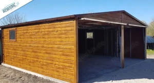 Blechgarage 6x6 m Garage Gartenhaus Carport Fertiggarage Doppelgarage Holzoptik Schwingtor 