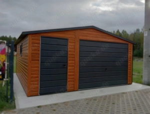 Blechgarage 5x6 m Garage Gartenhaus Carport Fertiggarage Doppelgarage Holzoptik Schwingtor 