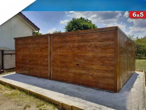 Blechgarage 6x5 m Garage Gartenhaus Carport Fertiggarage Doppelgarage Holzoptik Pultdach Schwingtor 