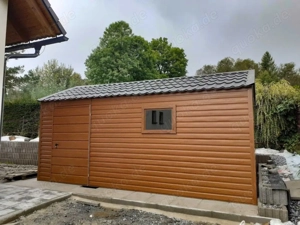 Blechgarage 3x5,5 m Garage Gartenhaus Carport Fertiggarage Doppelgarage Holzoptik Satteldach