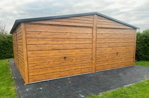 Blechgarage 6x5,8 m Garage Gartenhaus Carport Fertiggarage Doppelgarage Holzoptik Schwingtor 