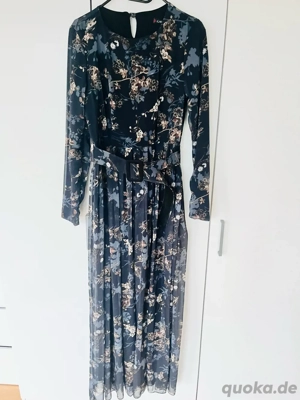 Elegantes langes Kleid mit Blumenmuster und Gürtel   Gr. 40
