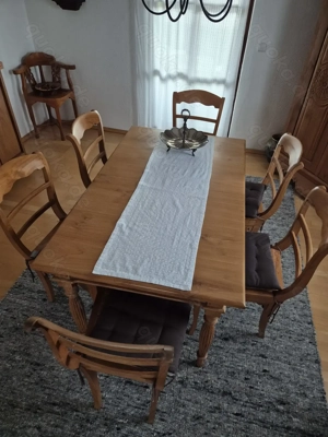 Außergewöhnliche Essgruppe, Esszimmer, Tisch ausziehbar, 8 Stühle, Teakholz