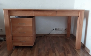 Schreibtisch + Rollcontainer - Buchenholz massiv