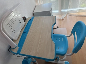 Kinderschreibtisch und Stuhl Höhenverstellbar plus Led-Lampe (Blau)