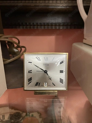 Tischuhr Wecker Swiza Messing mit Datum