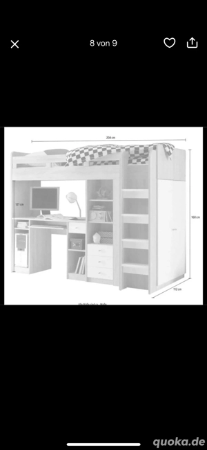 Hochbett mit Schreibtisch Schrank Regal
