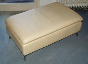 Italienischer Couch Hocker - Echtleder beige - GEPOLSTERT - WIE NEU