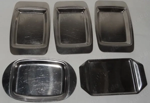 D Servierpatte 5 Stück klein Edelstahl rostfrei Platten f. Stück Butter älter gebraucht gut erhalten