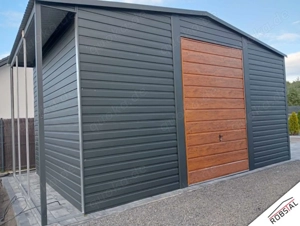 Blechgarage 6x3 m Garage Gartenhaus Carport Fertiggarage Doppelgarage Holzoptik Schwingtor 