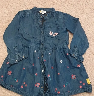  NEU Girls Mädchen Blumen Blüten Flower- Power Stickerei Jeans Kleid Steiff Gr. 98 blau ros 