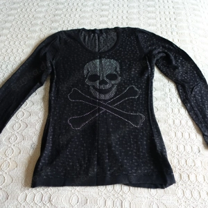 Damen - Pullover, Feinstrick, Gr. S bzw. ca. Gr. 36,schwarz,mit Totenkopf