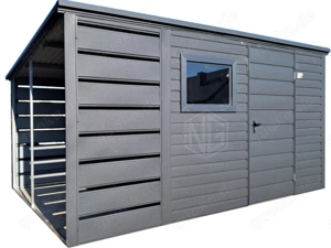 Gartenhaus - Gartenschuppen 2,5x3m + Überdachung 1m Fahrradunterstand Fertiggartenhaus ID997