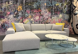 Ecksofa  Airport  Hellgrau   Flachgewebe mit Kedernaht, modernes Design