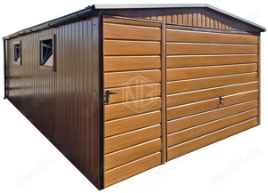 Blechgarage 4x6m Metallgarage Fertiggarage Stahlgarage Holzoptik Dachrinnen GP584