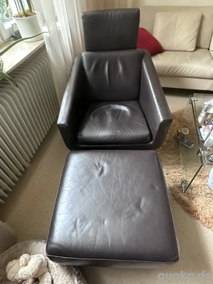 zu verschenken: Echtleder Fernsehsessel und Hocker