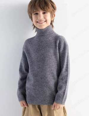Pullover Langarm Jungen Mädchen 100% Merinowolle Grau Premium 160 (entspricht einer 152) NEU