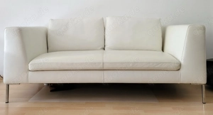 Ledersofa, Zweisitzer aus echtem, weißem Büffelleder
