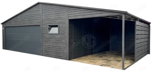 Blechgarage - Premium Garage 8x6m + Überdachung 3x6m Transport + Aufbau ID892