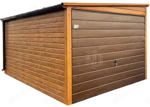 Blechgarage 3x4,5m - Schwingtor - Holzoptik - Dachrinnen Transport + Aufbau gratis ID888