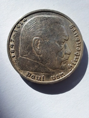 Alte Silbermünze 1936, Paul von Hindenburg, 5 Reichsmark