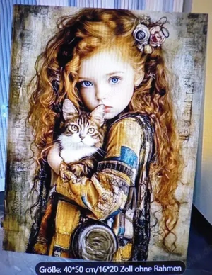 Malen nach Zahlen ohne Rahmen Mädchen mit Katze