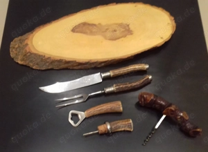 Tranchierbesteck, Flaschenöffner, Schnapsausgießer mit Horngriff  Bild 2