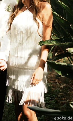 Wunderschönes Fransen-Kleid in Cremeweiß   Elfenbein