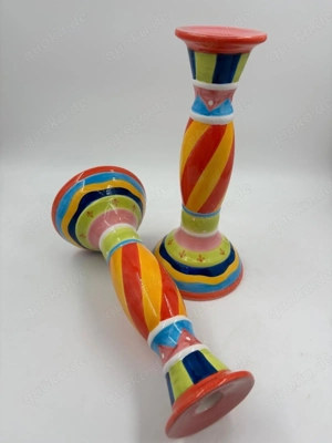2 Retro Kerzenhalter   handbemalt, Keramik, 20 cm