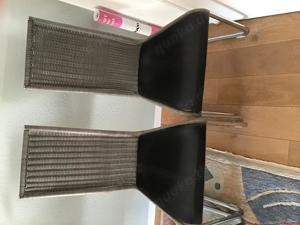 6 Tecta Kragstühle-Designklassiker-grau, mit schwarzer Polsterauflage in Leder, gebraucht