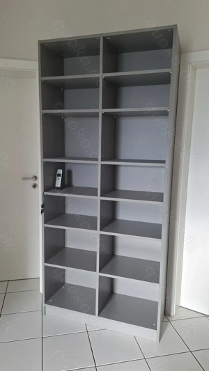 Großer Regal Schrank, 14 Fächer, hochwertige Maßanfertigung, grau, wie neu