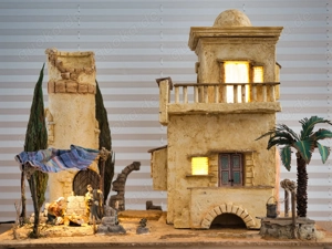 Weihnachtskrippe im orientalischen Stil inkl. Figuren+Beleuchtung - Handarbeit v. Krippenbaumeister