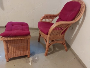 Rattan Sessel und Rattan Hocker