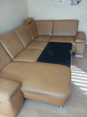 Couchgarnitur Leder mit Schlafplatz und Hocker -gebraucht- Bild 5