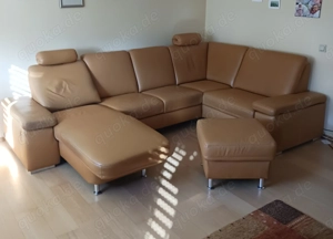 Couchgarnitur Leder mit Schlafplatz und Hocker -gebraucht- Bild 8