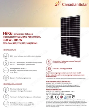 2 Solarmodule Canadian Solar je 375 W Maximalleistung