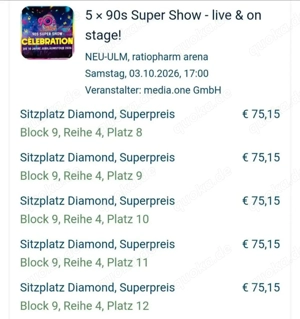 5 Tickets für die 90er Jahre Show Neu-Ulm 26