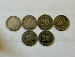 6x 20 Pfennig Silber 1873, 1874, 1875, 1876 Deutsches Kaiserreich