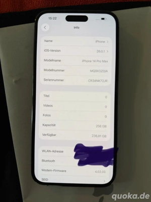 Iphone 14 Pro max 256 Dunkellila 