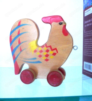 Dekorativer Holzhahn, Rollhahn, Gockel, Nachziehspielzeug Verhofa Bild 2