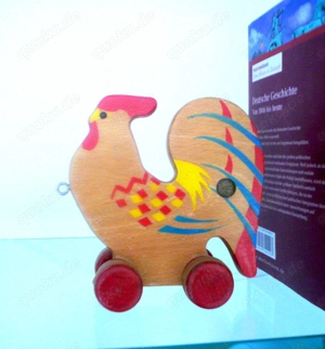 Dekorativer Holzhahn, Rollhahn, Gockel, Nachziehspielzeug Verhofa Bild 1