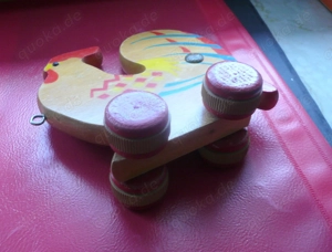 Dekorativer Holzhahn, Rollhahn, Gockel, Nachziehspielzeug Verhofa Bild 3