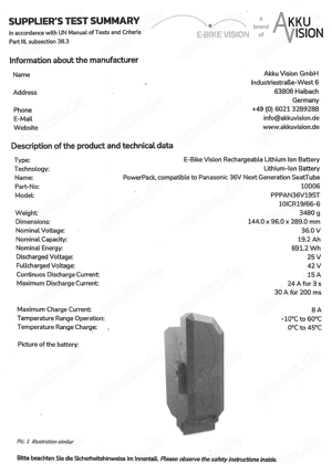 E-Bike Vision Akku, kompatibel zum Panasonic 36 V Next Generation Antriebssystem NKY502B2 NKY503B2   Bild 5