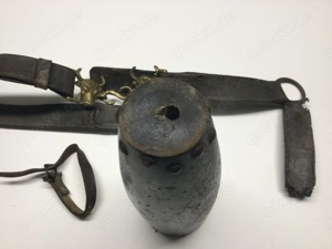 Holz Köcher Antik um 1900 mit Lederriemen Deko Defekt Bild 4