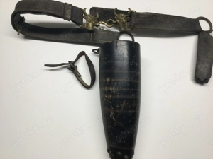 Holz Köcher Antik um 1900 mit Lederriemen Deko Defekt Bild 6