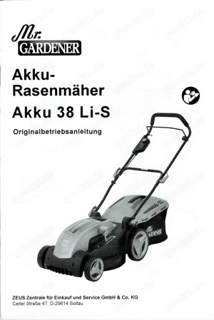 Mr.Gardener Akku-Rasenmäher  Akku 38 Li-S