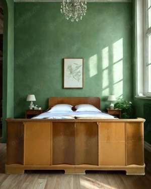 Antikes vintage Schlafzimmer 60er Jahre; Doppelbett, Schrank, Frisierkommode. 2 Nachtschränke